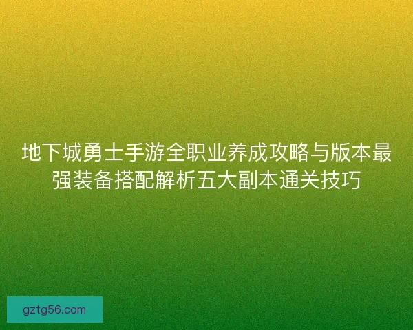 地下城勇士手游全职业养成攻略与版本最强装备搭配解析五大副本通关技巧